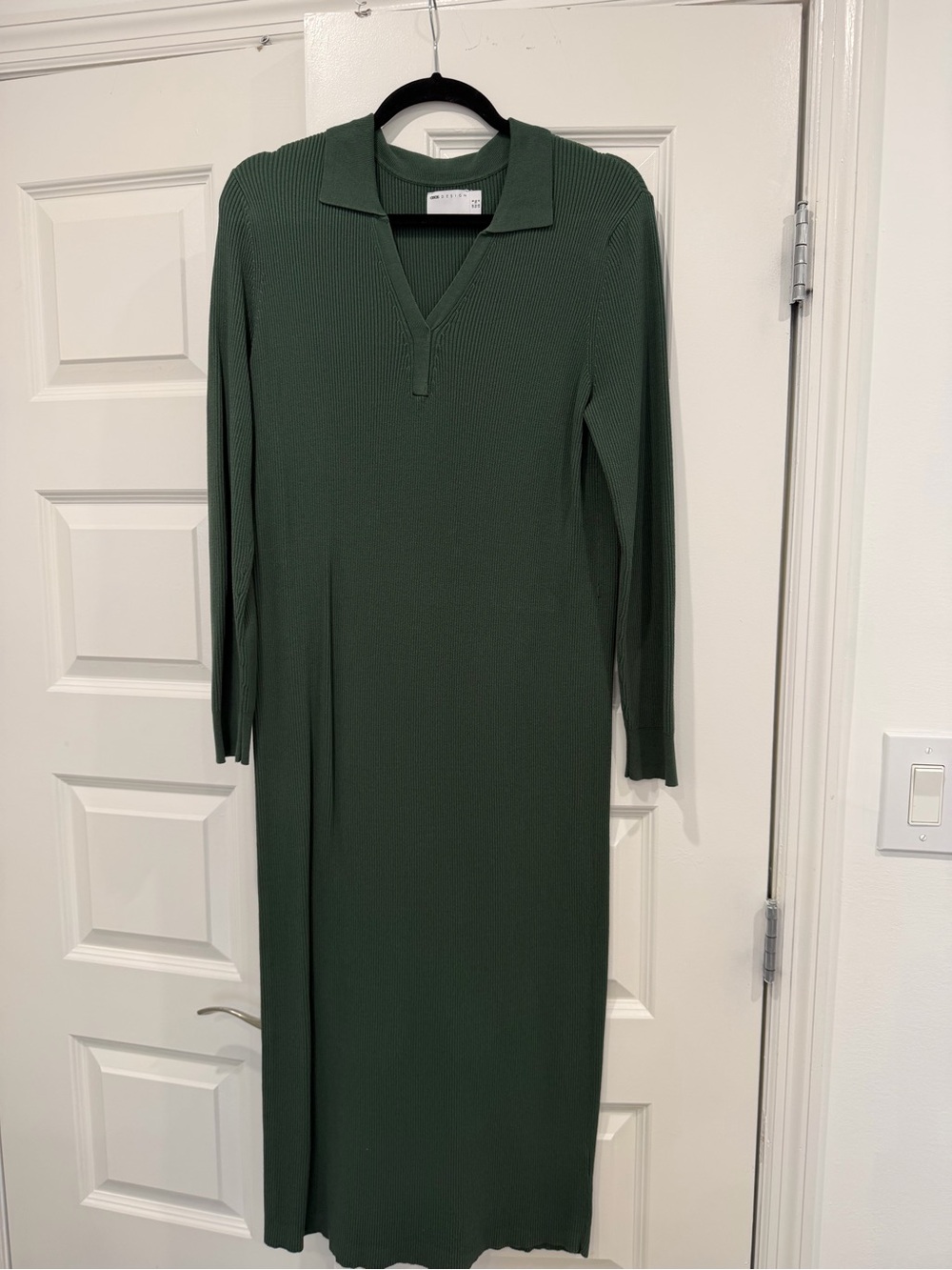 ASOS Ribbed Collared V-Neck Maxi Dress - Dark Green